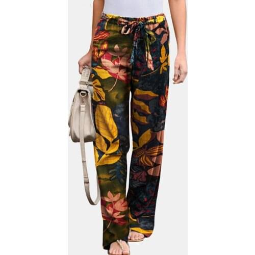 2021 New Spring Pants Womens Printed Trousers Casual Elastic Waist Pantalon Female Casual Loose Drawstring Turnip Pants