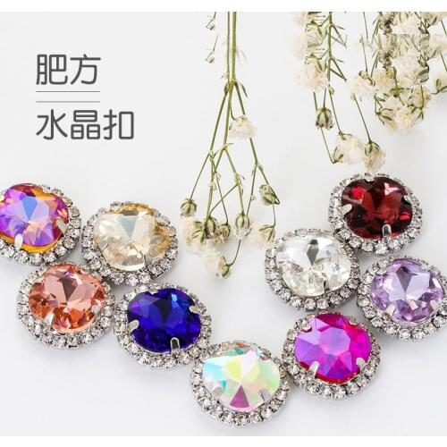 New style 12mm Fat square high grade Glass Crystal buckle, flatback sew on rhinestones with holes,Diy/wedding decoration