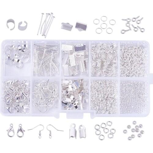 1 Set DIY Jewelry Findings Crimp Beads Head Pins Ribbon Ends Earring Hook Jump Ring Lobster Claw Clasps for Jewlery Making