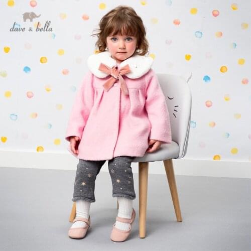 DB15672 dave bella winter baby girls fashion button bow fur floral coat children tops infant toddler outerwear