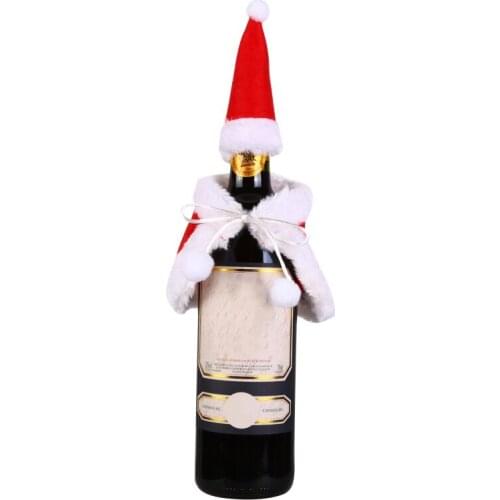 Christmas Table Dinner Party Decoration Santa Wine Bottle Cover Bottle Bag Hat Holder For New Year Dinner High Quality