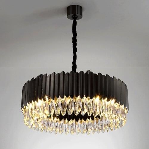 Modern Luxury Crystal Round Black Chandelier Light LED For Living Room Kitchen Island Creative Bedroom Dining Home Fixtures