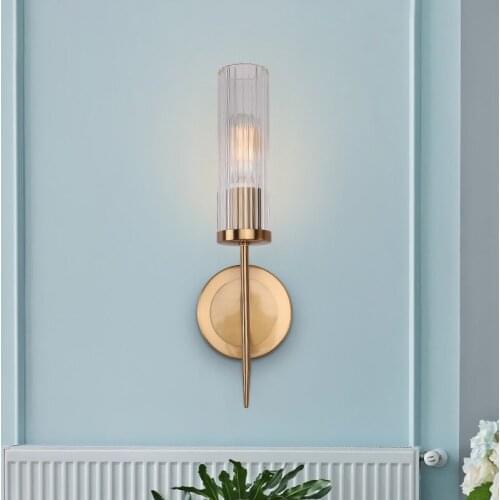 Contemporary Brass Gold 1-Light Wall Lamp Modern Elegant E27 Metal And Glass Shade Wall Sconces For Bedroom Living Room Hallway