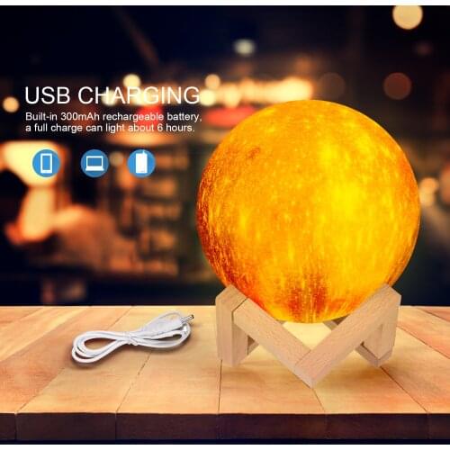 3D Printed Starry Lamp LED Creative Moon Lamp Night Light Touch Tap Control 15cm/ 5.9in with Stand for Children Girls Birthday