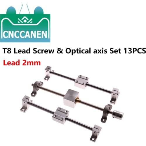 T8 Lead Screw Lead 2mm 300mm 500mm +Optical axis OD8mm +KP08 bearing bracket +housing mounting bracket 3D printer parts