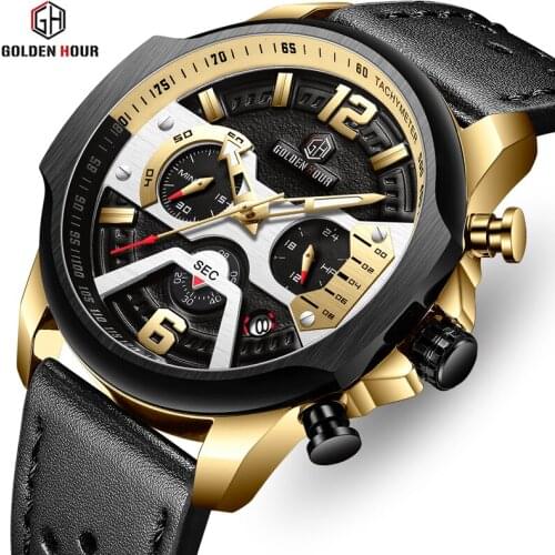 Top Brand GOLDENHOUR Men Analog Quartz Watch Fashion Luxury Business Watches Mens Chronograph Sport Wristwatch Relogio Masculino