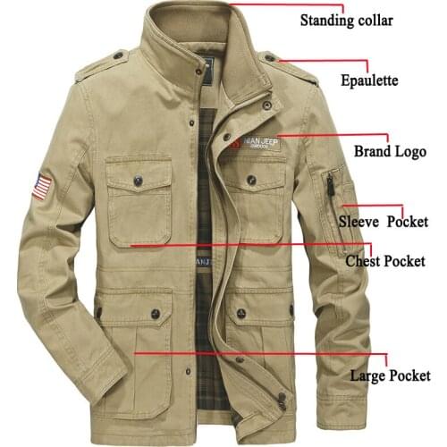 Autumn Winter Jacket Men 100% Cotton Windbreaker Military Jackets Outwear Multi-pocket Flight Cargo Jacket male Business Coats
