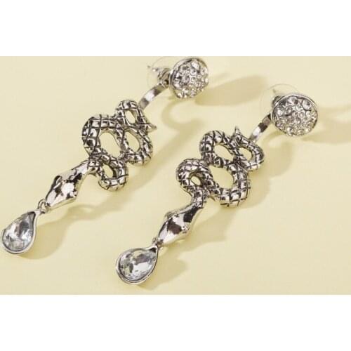 Exaggerated Bling Crystal Rhinestone Twist Snake Earrings for Women Girl Silver Color Alloy Twisted Animal Drop Earrings Jewelry