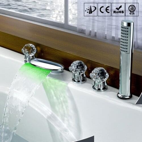 MTTUZK high quality Crystal Handle Cold and Hot Bathtub Waterfal Faucet Bathroom Jacuzzi Faucet With LED 5PCS Set