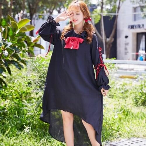 Japanese harajuku gothic dress vintage o-neck bowknot bandage loose victorian dress kawaii girl gothic lolita op loli cosplay