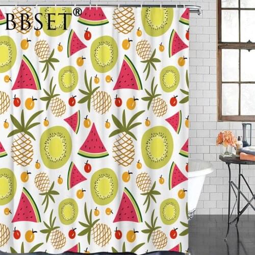 Summer Fruit Shower Curtain Watermelon Pineapple Kiwi Pattern Waterproof Multi-size Douchegordijn Bathroom Decor with 12 Hooks