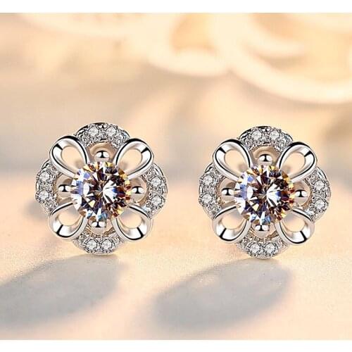 For Women 18K White Gold AU750 1CT 6.5MM Round Cut Moissanite Earrings Birthday Gift Engagement Wedding Earrings
