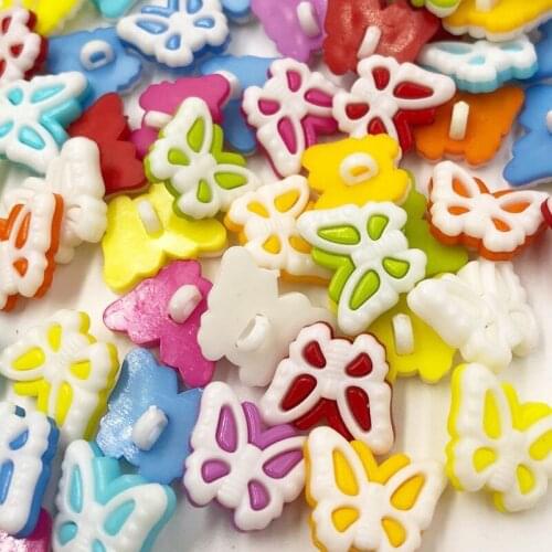 100Pcs Butterfly Shape Mixed Resin Buttons Decorative Sewing Knopf Buttons Crafts Sewing Accessories for Children PT119