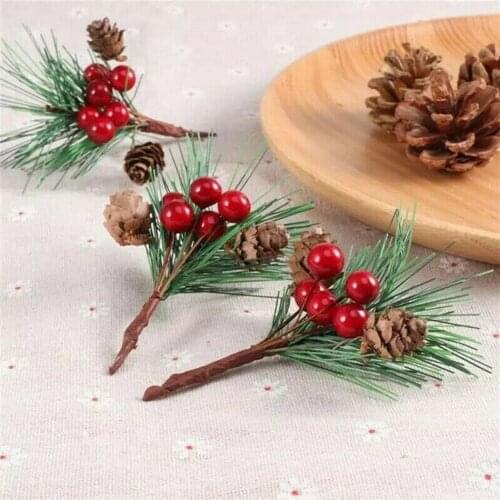 12 Artificial Flower Christmas Green Red Berry Pine Cone Holly Branch Home Simulation Of Mini Christmas Tree Hanging