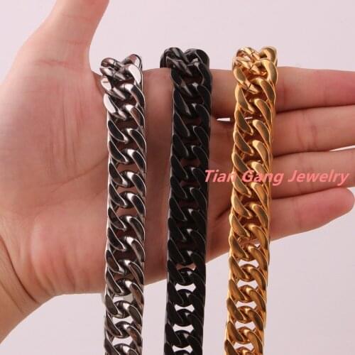 15mm Heavy 316L Stainless Steel Silver Color Gold Black Color Curb Cuban Chain Mens Necklace Or Bracelet Popular Jewelry 7"-40"