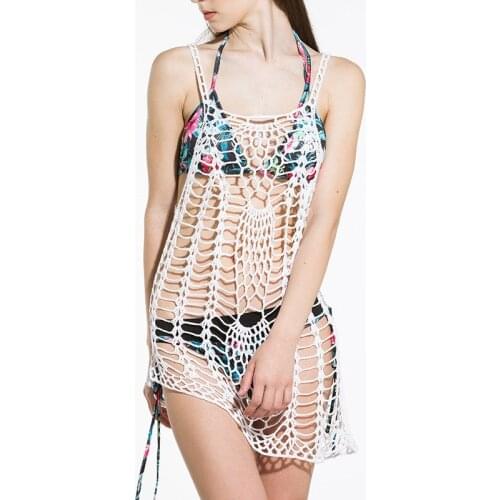 2018 Sexy Women Beach Cover Up Tunic Crochet Hollow Out White Swimwear Dress Ladies Bathing Suit Bikini Cover Ups Swimsuit