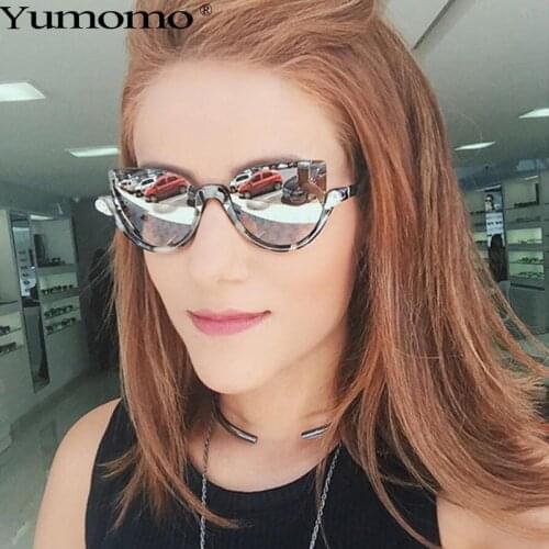 2020 Fashion Half Frame Cat Eye Luxury Diamond Sunglasses Women Gradient Mirror Eyewear Vintage Men Glasses Frame UV400
