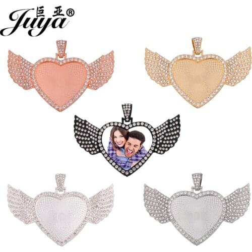 30PCS Wholesale Heart Necklace Pendant Base Wings Charms Rhinestone Bezel 30mm Blank Tray For DIY Jewelry Accessories Components