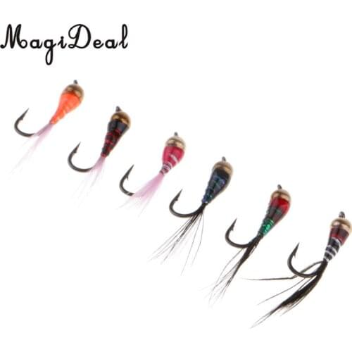 6pcs Brass Bead Head Epoxy Nymph Flies Fast Sinking Fly Fishing Trout Lure Baits