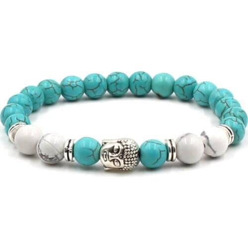 8mm adjusted Charm Buddha head nature stone bead copper turquoise Frosted agate Onyx Bracelet df2 Reiki Chakra Buddha Yoga