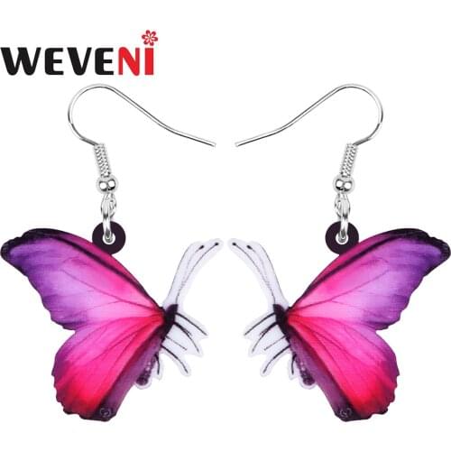 WEVENI Acrylic Purple Morpho Butterfly Insect Earrings Printing Animal Dangle Drop Jewelry Women Girls Spring Charm Decoration