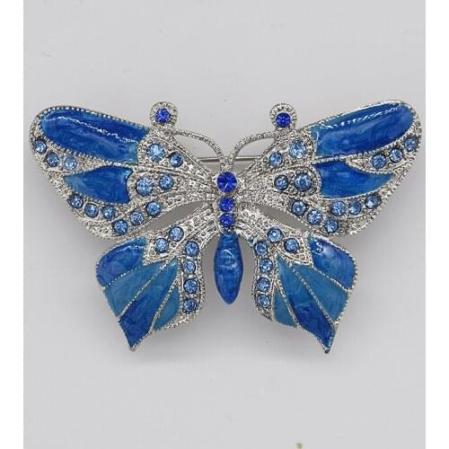 Butterfly Brooch Blue Rhinestone Enamel Pin brooches C582 B