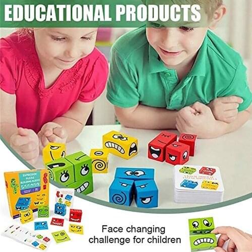 Wooden Expression Puzzles Building Blocks Logical Thinking Education Toys