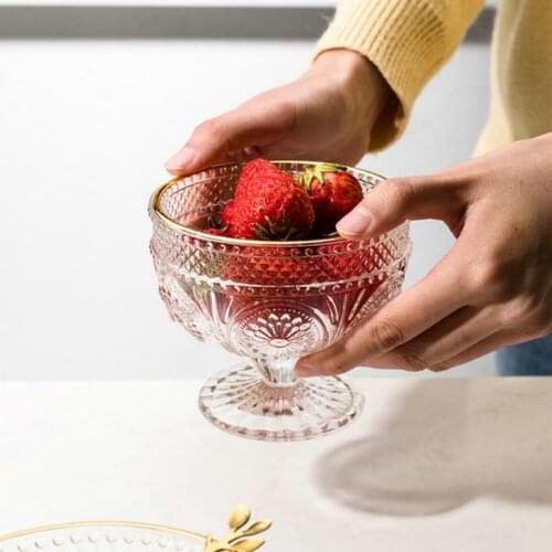 Ins Home Glass Bowl Embossed Sun Flower Tableware Dessert Salad Ice Cream Oatmeal Breakfast Phnom Penh Transparent Bowl