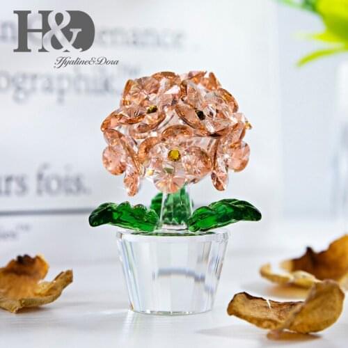 H&D Crystal Flower paperweight Hydrangea Figurine Collectible Gift for Girls Ornament Desk Garden Bedroom Decor Dark Pink