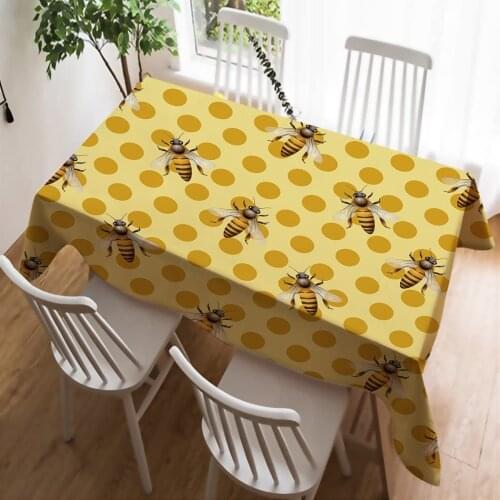 Personalized Custom Table Cover Waterproof Tablecloths Yellow Bee Honeycomb