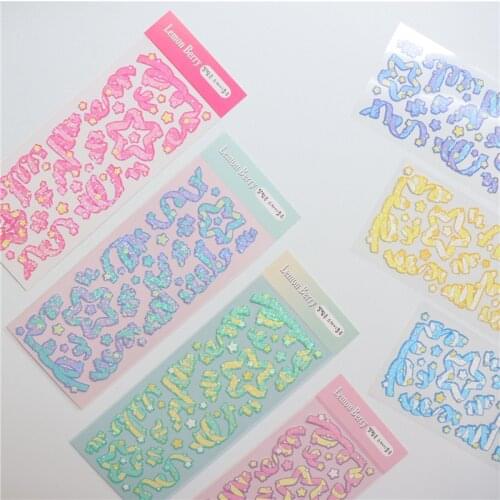 Ins Style Colorful Star Ribbon Creative Laser Hand Account DIY Decor Photo Album Scrapbook Stationery Collage Material Stickers