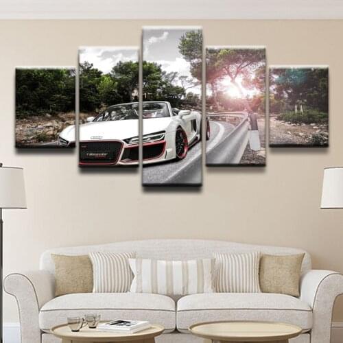 5 panel white car landscape picture canvas painting home decoration modern printing painting wall art living room decorative