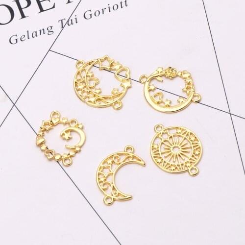 L93F 5Pcs Moon Star Metal Frame Connector Bezel Blank Setting UV Resin Jewelry Making