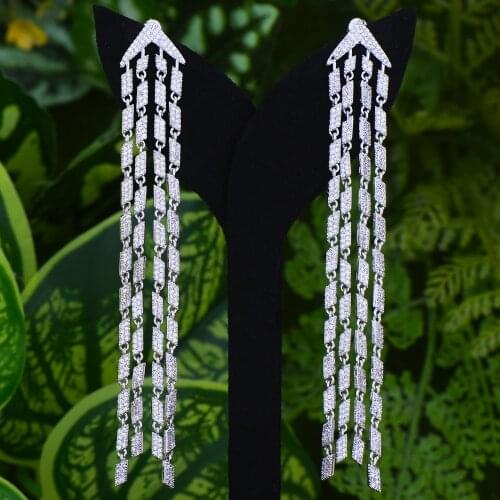 LARRAURI Luxury Geometric Shape Drop Tassel Bohemian Earrings For Women Cubic Zirconia Inlaid Pendant Dangle Drop Earrings
