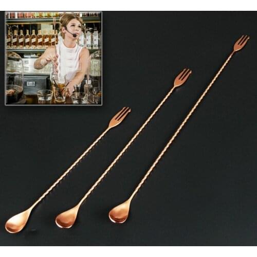 Cocktail bar spoon stirring Cooper plated rose gold bar spoon reverse fork mixing barspoon