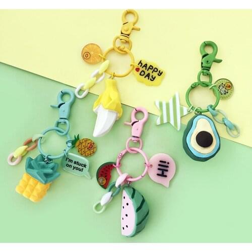 Lovely Fruits Keychains Colorful Acrylic Key Chain Gift For Women Girls Car Key Ring Bag Pendant Jewelry Colorful Acrylic
