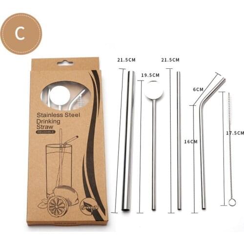 30sets Reusable Drinking Straw Eco-Friendly Stainless Steel Metal Straight/Bend Straw with Cleaner Brush Bar Accesaries