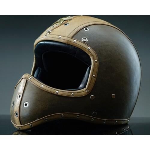 Punk Retro Motorcycle Helmet PU Leather Moto Racing Helemt Motocross Capacete Vintage Helmet Full Face Motorcycle Riding Helmets