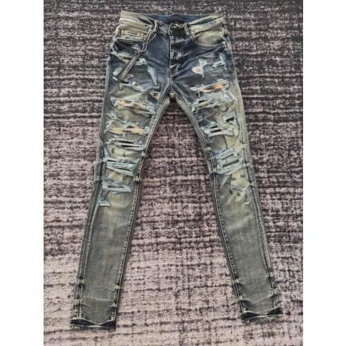 Men super distressed patches jeans