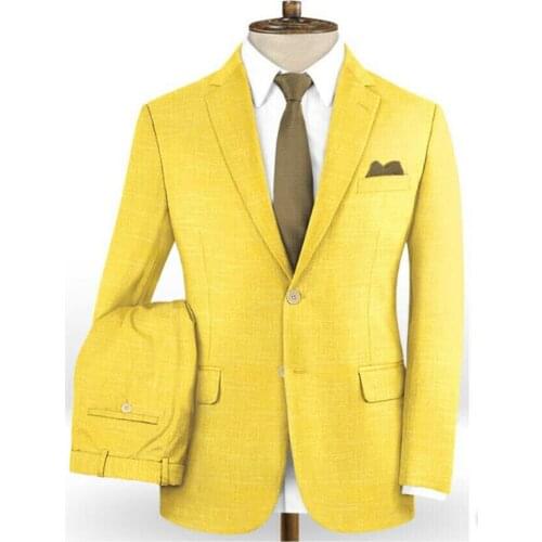 Mens Yellow Suits Notch Lapel Casual Party Tuxedos Groom Prom Dinner Single Breasted Custom 2 pieces(Jacket & Pant) Custom N67
