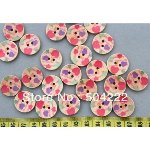 Set of 300 pcs of colorful hearts wood Wooden Buttons cabs Beads size 20mm