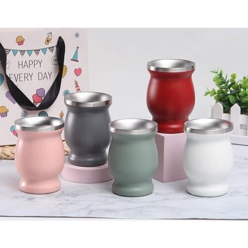 Double-walled Yerba Mate Natural Gourdes Tea Cup Sets 8 Ounces Light Bulbs Yerba Mate Straws Easy Clean Steel Teawares