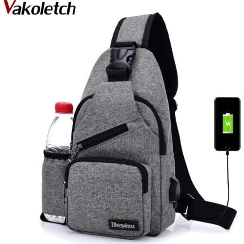 Unisex External USB Charge Chest Bags Male Men Chest Waist Pack Antitheft Travel Crossbody Bags For Men Sling Shoulder Bag KL251