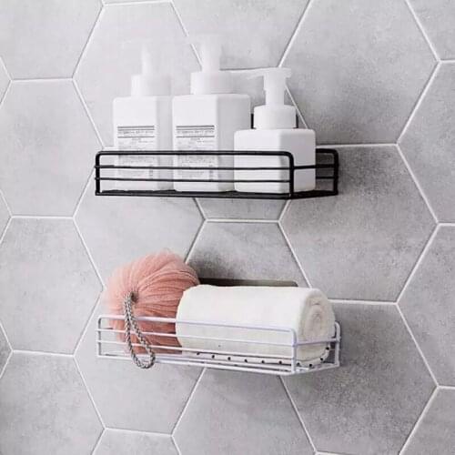 1/2 Pcs Black White Bathroom Iron Storage Shelves Wall-Mounted Punch Free Shower Shelf Storage Suction Basket Storage Racks