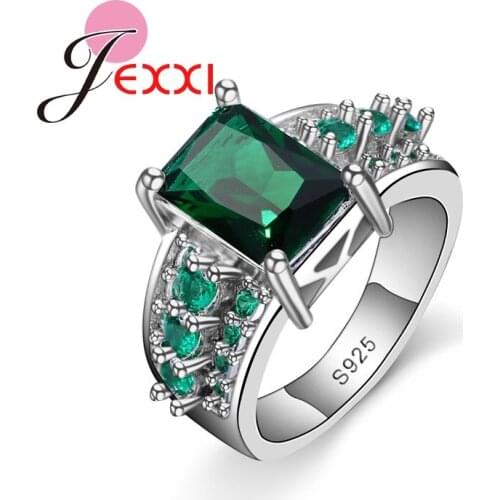 Big Square Cubic Zircon Crystal Wedding Rings For Women Fashion Stamped Silver Party Engagement Finger Ring