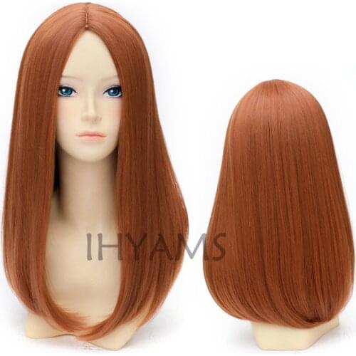 Captain America 2 Black Widow Wig Natasha Romanoff Medium Long Straight Middle Parting Synthetic Anime Cosplay Wig + Wig Cap