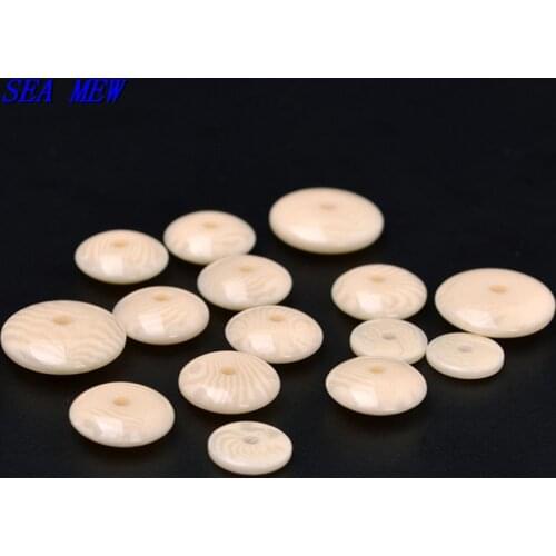 SEA MEW 8mm 10mm 12mm Imitation Ivory Beads Round Spacer Bead Flat Loose Bead 1.8mm Hole Beads For Jewelry Making 100PCS