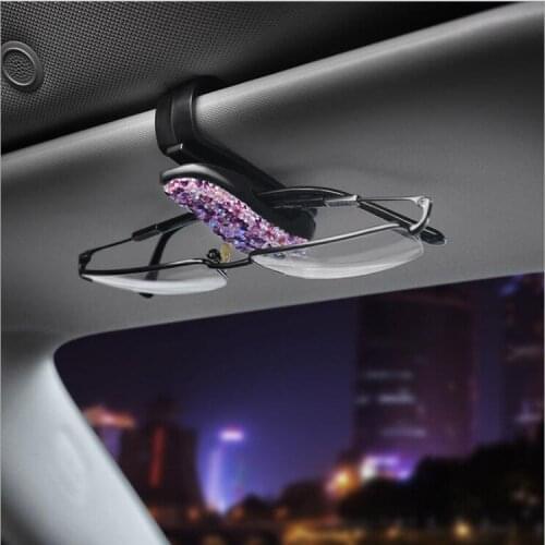 Sun Visor Glasses Cases Sunglasses Eyeglasses Holder Portable Auto Fastener Clip Rhinestone Diamond Decoration Car Ornament