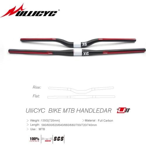 Ullicyc X6 Sreies Red Sticker Mountain Bike 3K Weave Full Carbon Fibre Handlebar Flat/Rise Handlebar Bicycle Parts31.8*580-740mm