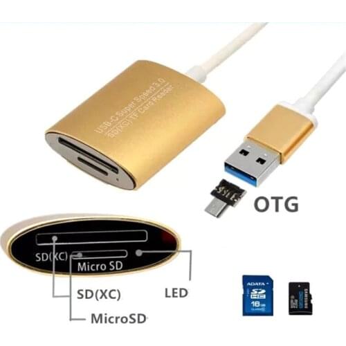 Type-c USB 3.0/ Android Phone SD/ TF Card Reader Memory Card Reader Notebook Computer 2-in-1 Aluminium-magnesium Alloy SD Reader